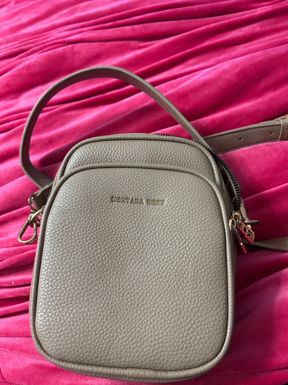 Montana West Taupe Pebbled Faux Leather Crossbody with Gold Hardware